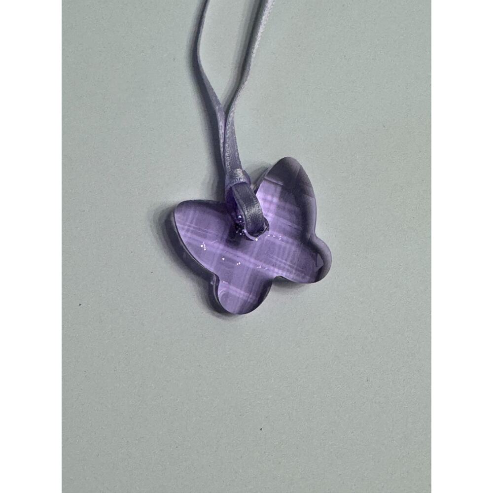 Swarovski Violet Crystal Butterfly Pendant Necklace With Ribbon And Box